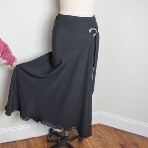 Black Asymmetrical Midi Skirt w/ Buckle - XS